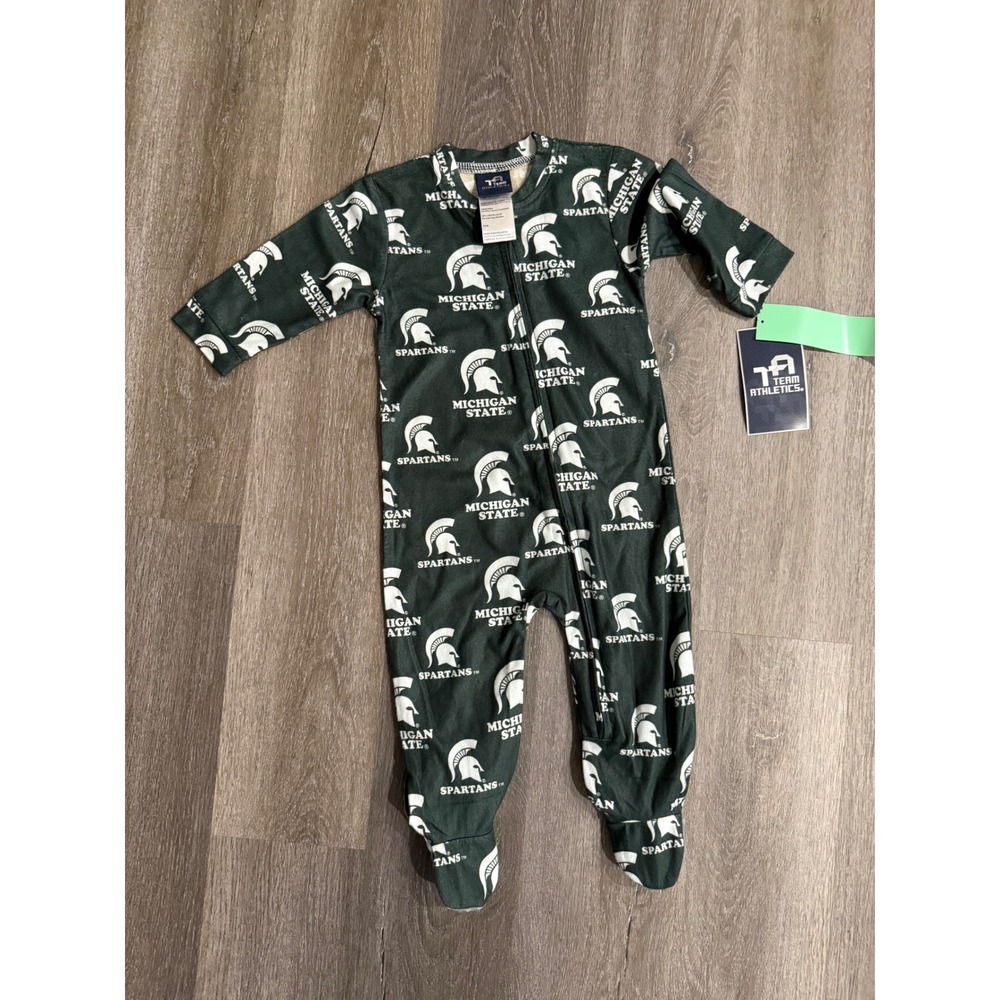 NWT Michigan State Spartans Kids Green Flannel Union Suit Sleeper 12 Months